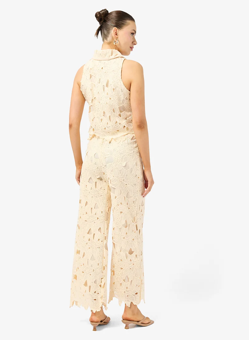 جينجر Openwork Broderie Shirt & Wide Leg Pant Coord Set